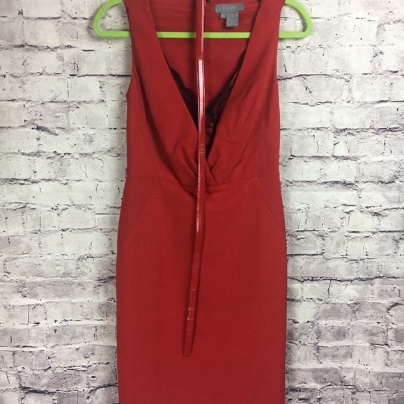 Red Eccoci Career Dress with Black Lace V Plunge - Picture 7 of 8